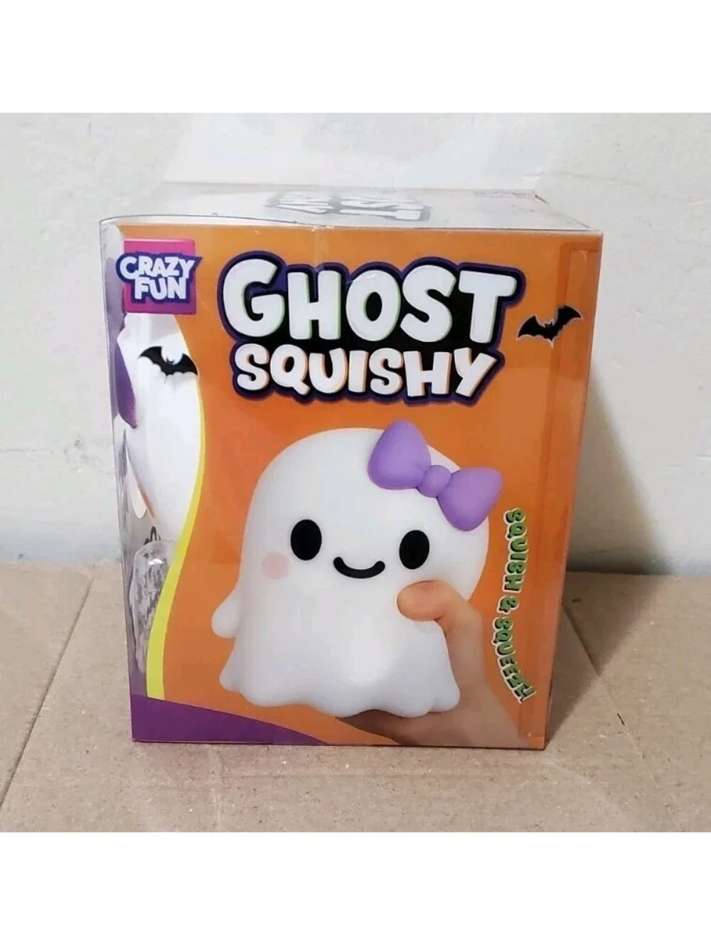 RMS Crazy Fun Ghost Squishy Halloween Sensory Squeeze Toy White Purple Bow NWT